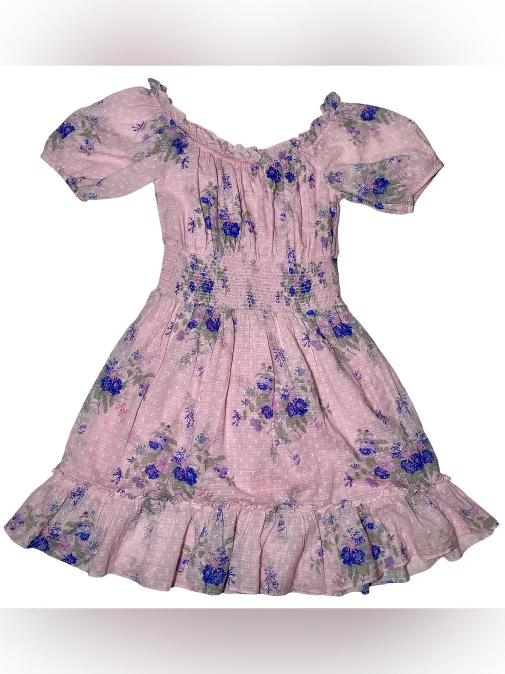 LoveShackFancy Lai Mini Dress Pink Floral Smocked Cotton Puff Sleeve S - Picture 4 of 10